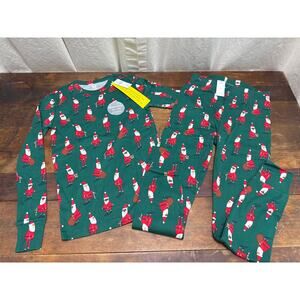 **NWT** GAP Kids Organic Cotton Santa Christmas Green Pajamas Sleepwear Size 10